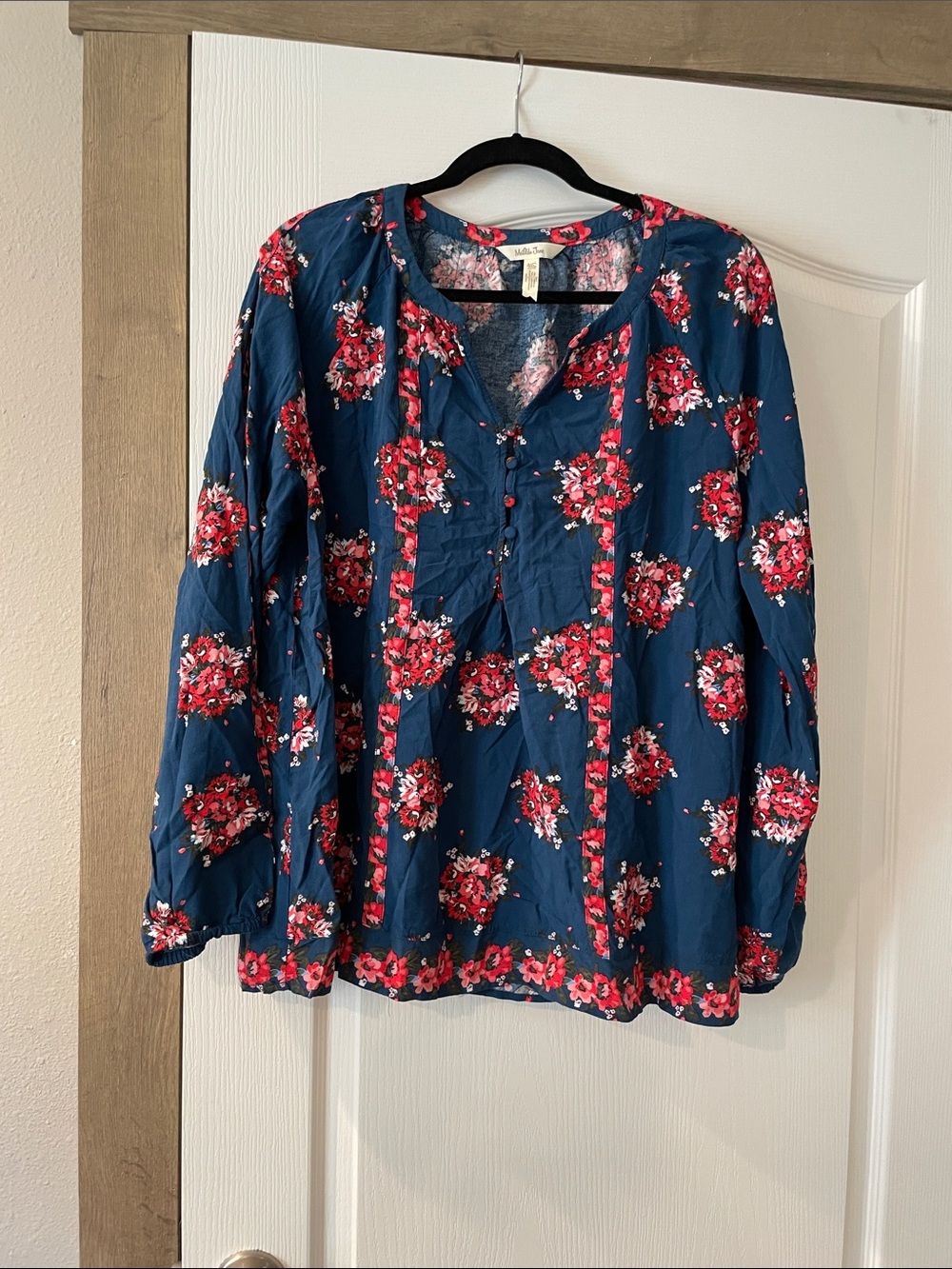 Matilda Jane Navy Blouse with Red Floral Print